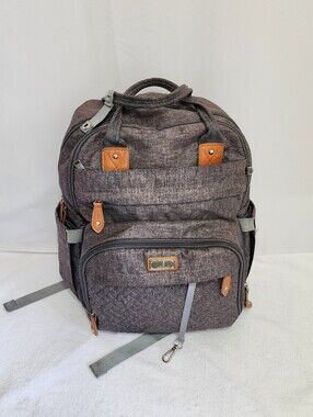 BabbleRoo Gray Diaper Bag Backpack Multi Pocket Travel Baby Bag Organizer